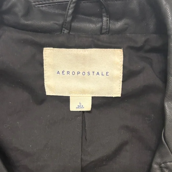 Aeropostale Black Leather Jacket Large - Picture 2 of 4